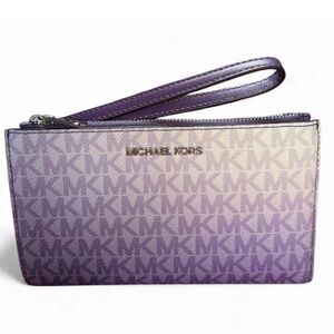 Michael Kors Jet Set Travel Large Ombre Double Zip Wristlet Wallet Dark Purple